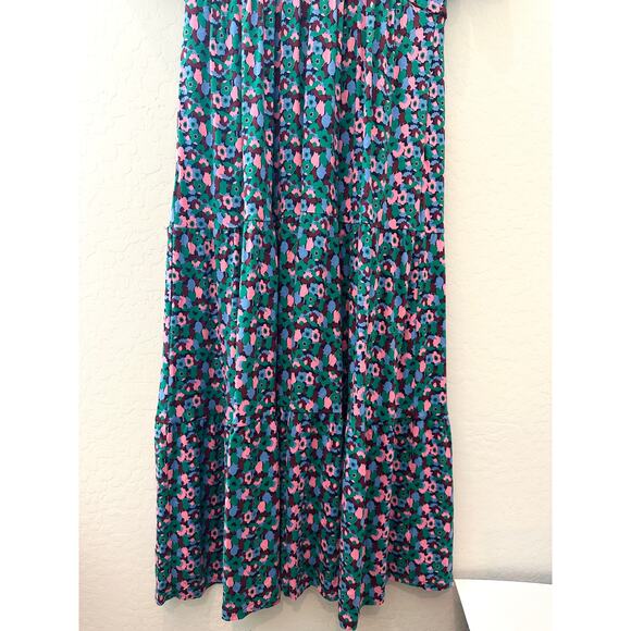 BODEN | Floral Midi Dress Puff Sleeve Knit V-Neck Cutout |  Size 8P - Picture 4 of 8